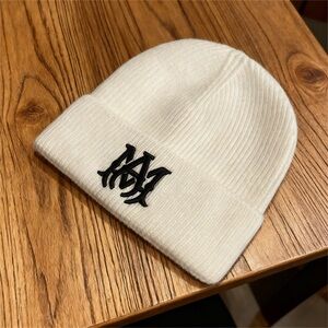 AMIRI White Beanie with Black Logo